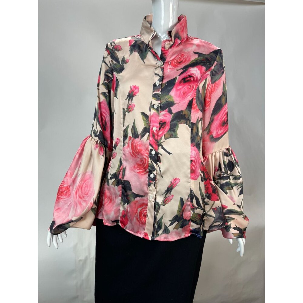 TOV Los Romantic Queen Womens Floral Bell Sleeve Blouse Size 42 100% Polyester P
